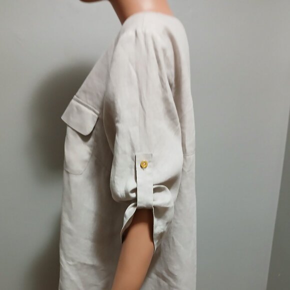 Ellen Tracy Pure Linen Top 3/4 Sleeves Size Large Tan Color - Picture 6 of 16